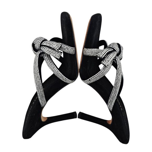 Loeffler Randall Margi Bow Crystal Embellished Heel Sandal Size 6 Black - Picture 4 of 9